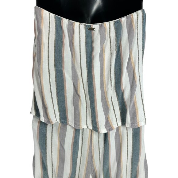 O’NEILL Jumpsuit Sz M Multicolor Stripe Ruffle Wide Leg Pantsuit Cotton Viscose - Picture 8 of 12